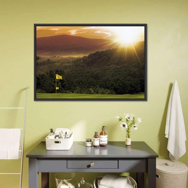 Golf Course Sunset Canvas Wall Art-1 Piece-Floating Frame-24&quot; x 16&quot;-Tiaracle