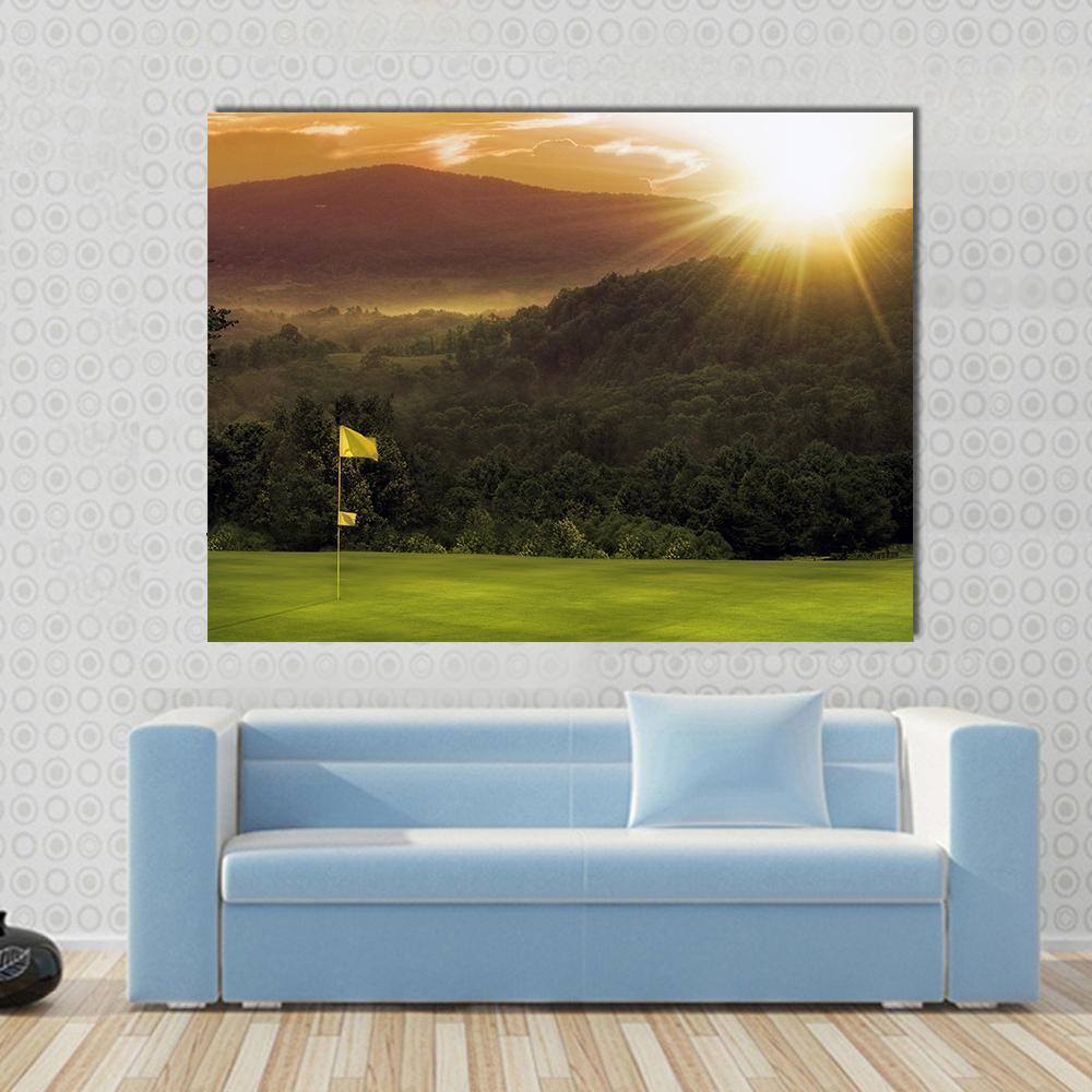 Golf Course Sunset Canvas Wall Art-1 Piece-Gallery Wrap-48&quot; x 32&quot;-Tiaracle