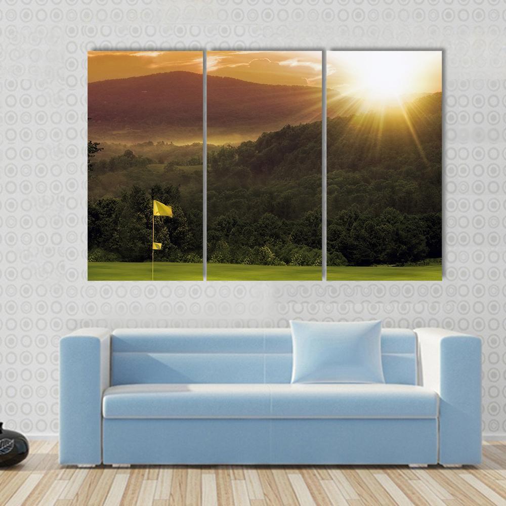 Golf Course Sunset Canvas Wall Art-4 Pop-Gallery Wrap-50" x 32"-Tiaracle