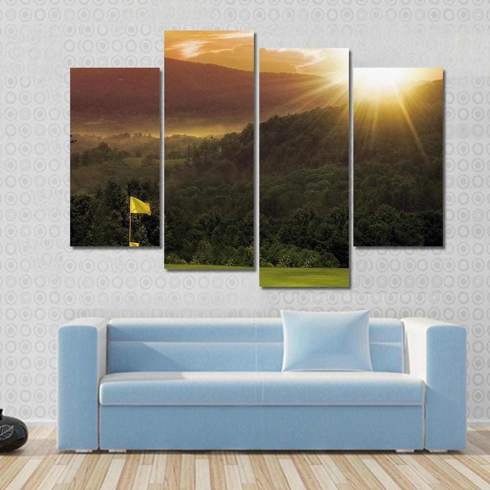 Golf Course Sunset Canvas Wall Art-4 Pop-Gallery Wrap-50&quot; x 32&quot;-Tiaracle