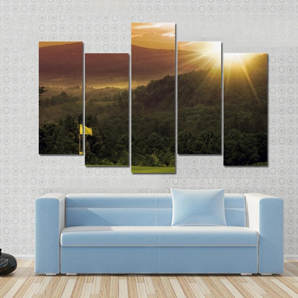Golf Course Sunset Canvas Wall Art-5 Pop-Gallery Wrap-47&quot; x 32&quot;-Tiaracle