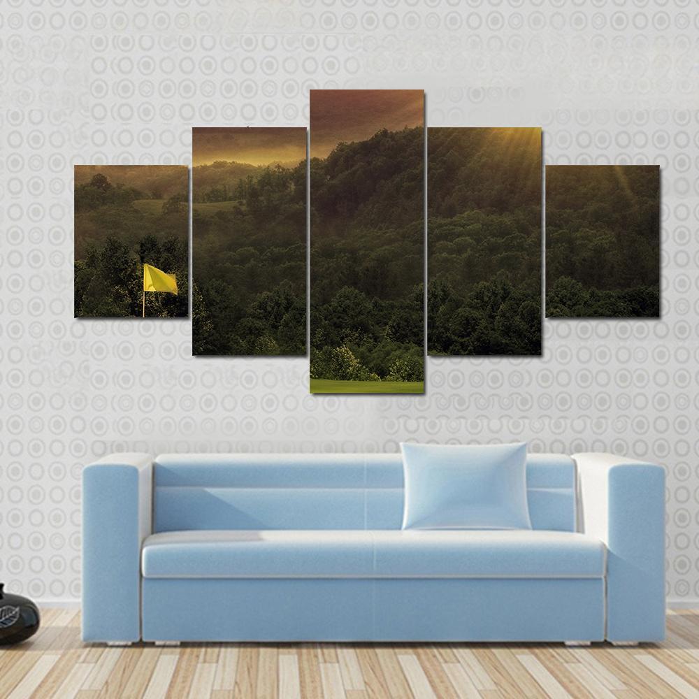 Golf Course Sunset Canvas Wall Art-5 Star-Gallery Wrap-62&quot; x 32&quot;-Tiaracle