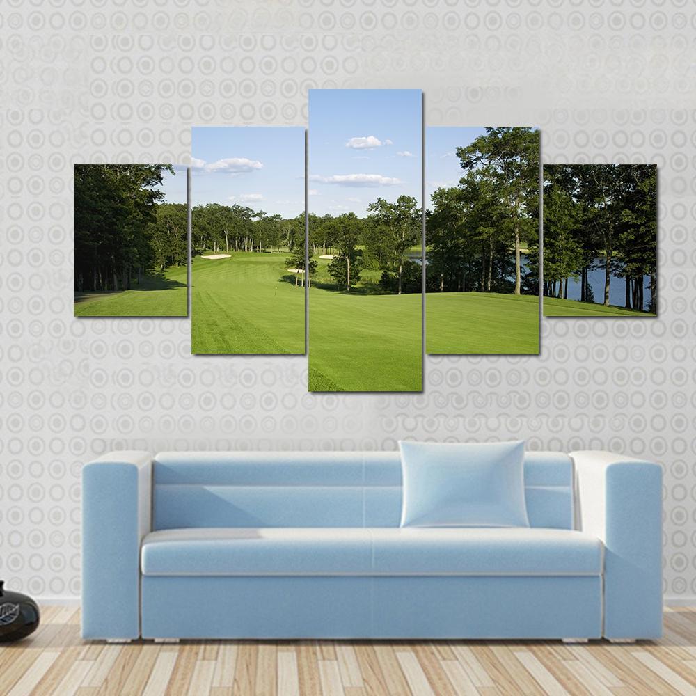 Golf Fairway Canvas Wall Art-5 Star-Gallery Wrap-62&quot; x 32&quot;-Tiaracle