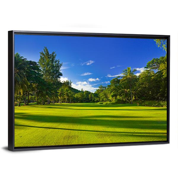 Golf Field At Island Praslin Canvas Wall Art-3 Horizontal-Gallery Wrap-25" x 16"-Tiaracle
