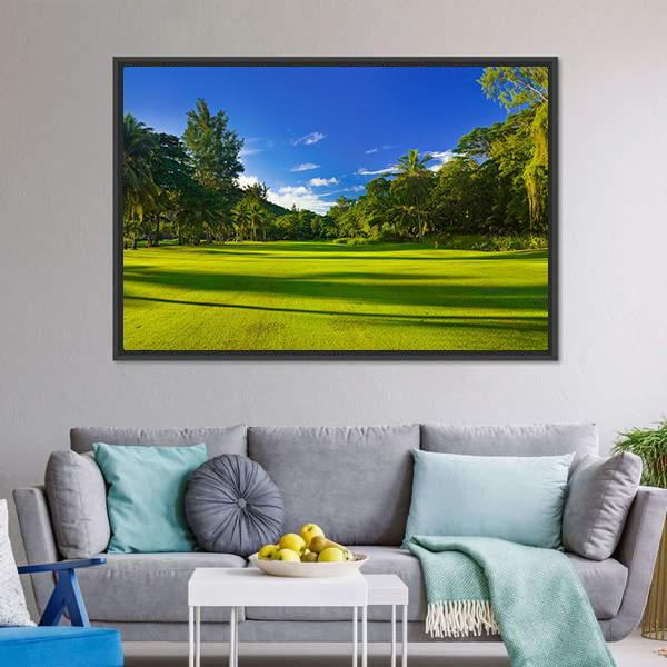 Golf Field At Island Praslin Canvas Wall Art-3 Horizontal-Gallery Wrap-25" x 16"-Tiaracle
