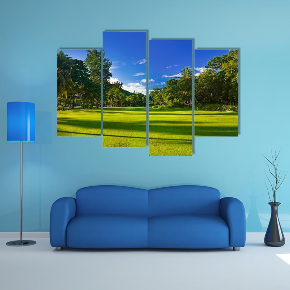 Golf Field At Island Praslin Canvas Wall Art-4 Pop-Gallery Wrap-50&quot; x 32&quot;-Tiaracle