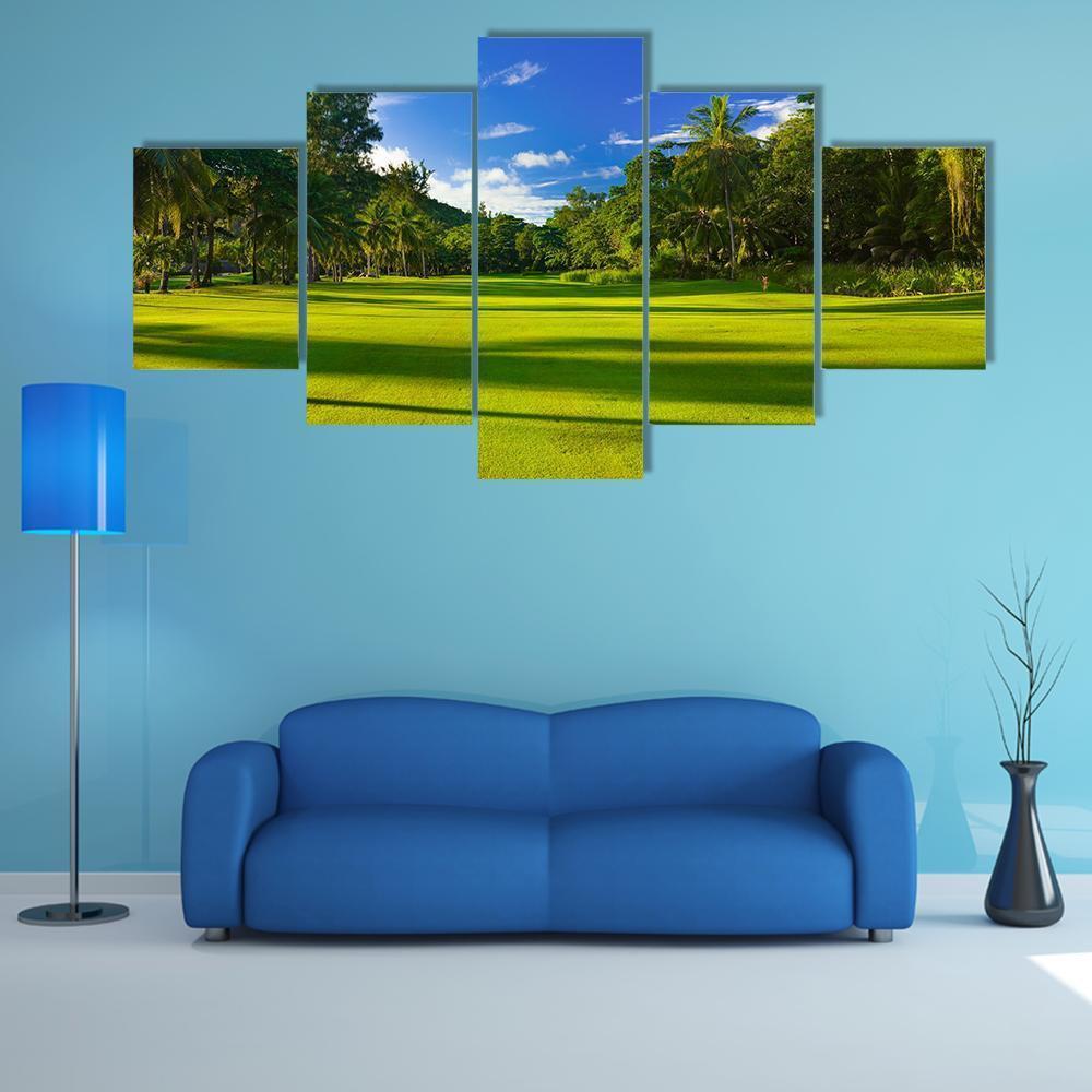 Golf Field At Island Praslin Canvas Wall Art-5 Star-Gallery Wrap-62&quot; x 32&quot;-Tiaracle