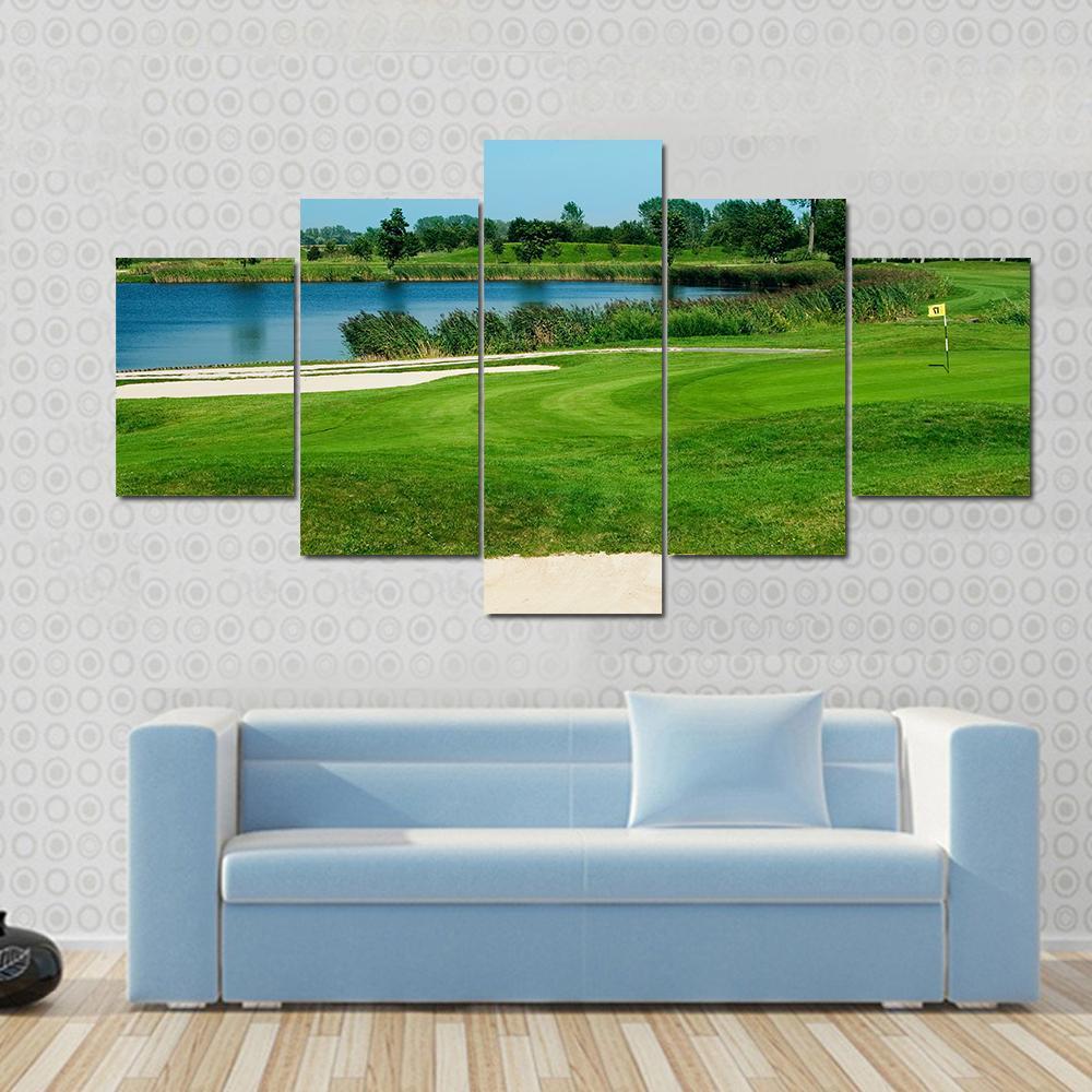 Golf Field Canvas Wall Art-5 Star-Gallery Wrap-62&quot; x 32&quot;-Tiaracle