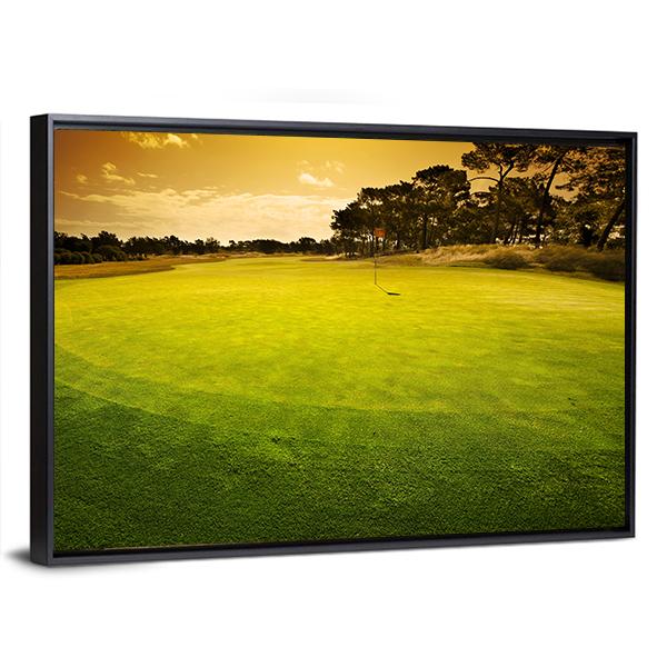 Golf Green Sunset Canvas Wall Art-3 Horizontal-Gallery Wrap-25&quot; x 16&quot;-Tiaracle