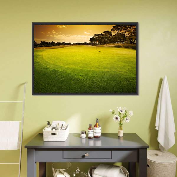 Golf Green Sunset Canvas Wall Art-1 Piece-Floating Frame-24&quot; x 16&quot;-Tiaracle