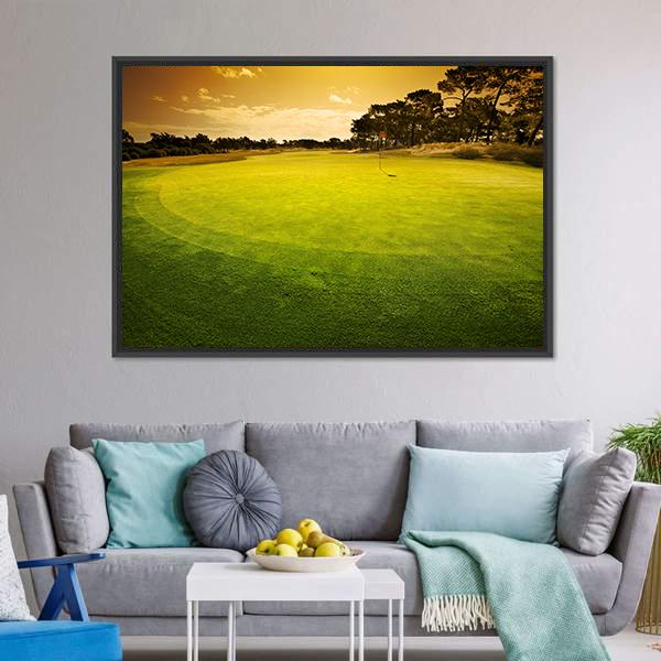 Golf Green Sunset Canvas Wall Art-3 Horizontal-Gallery Wrap-25&quot; x 16&quot;-Tiaracle