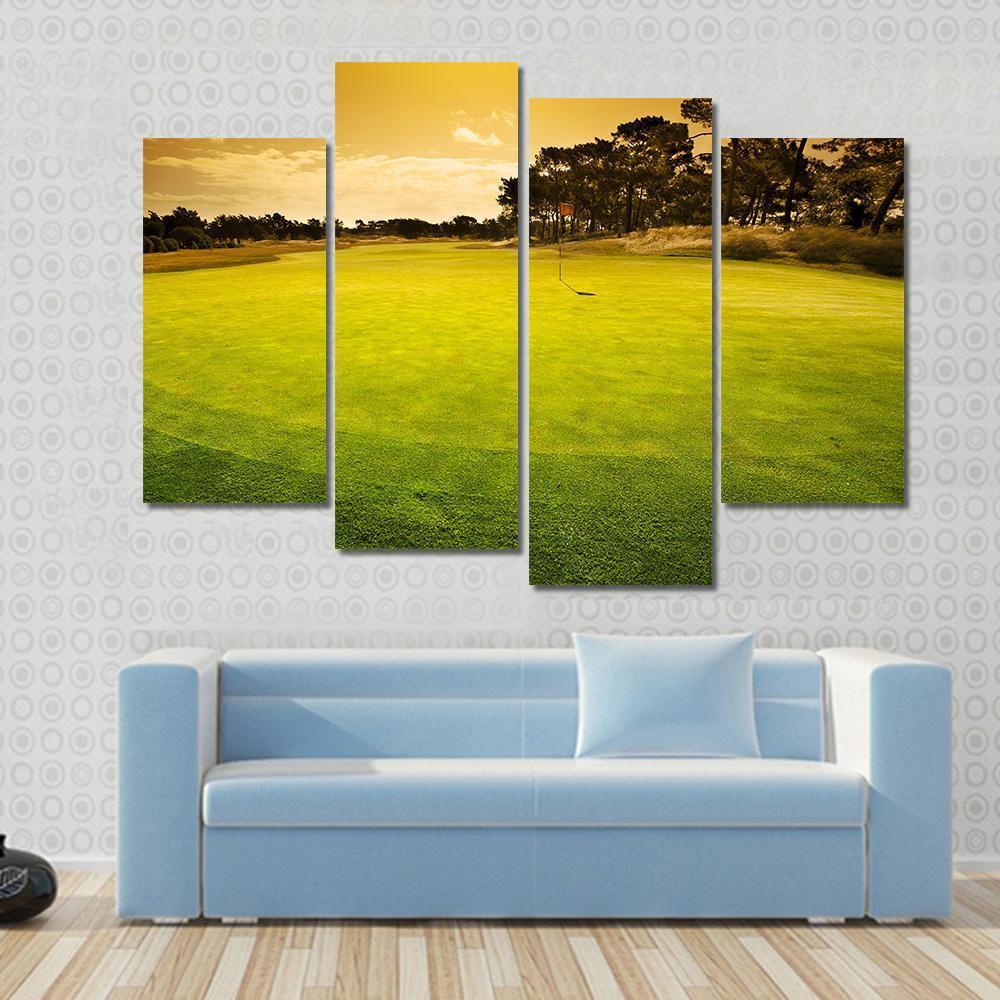 Golf Green Sunset Canvas Wall Art-4 Pop-Gallery Wrap-50" x 32"-Tiaracle