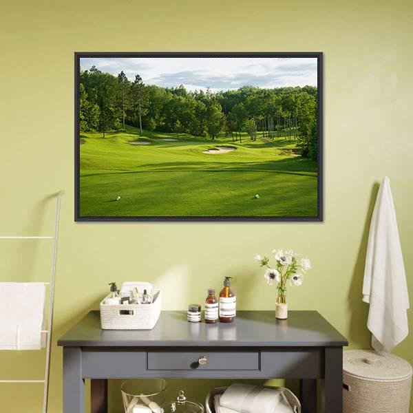 Golf Green With Bunkers Canvas Wall Art-1 Piece-Floating Frame-24&quot; x 16&quot;-Tiaracle
