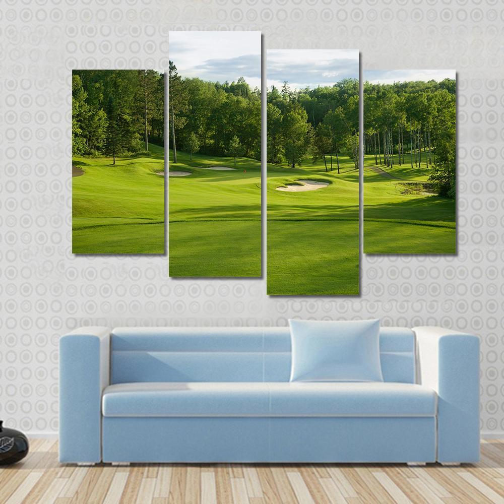 Golf Green With Bunkers Canvas Wall Art-4 Pop-Gallery Wrap-50&quot; x 32&quot;-Tiaracle