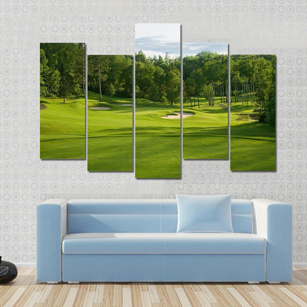 Golf Green With Bunkers Canvas Wall Art-5 Pop-Gallery Wrap-47&quot; x 32&quot;-Tiaracle