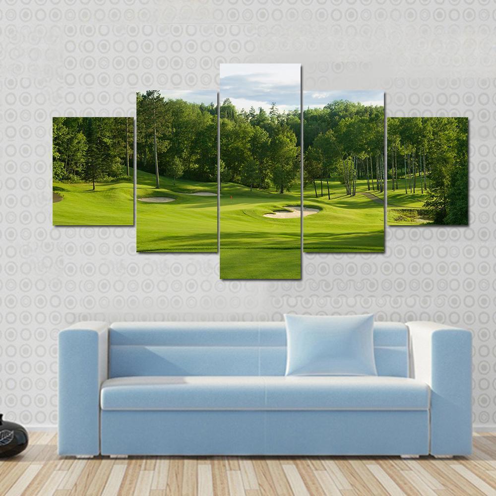 Golf Green With Bunkers Canvas Wall Art-5 Pop-Gallery Wrap-47" x 32"-Tiaracle