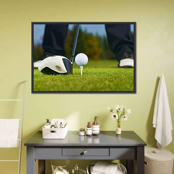 Golf Player Ready To Hit Canvas Wall Art-1 Piece-Floating Frame-24&quot; x 16&quot;-Tiaracle