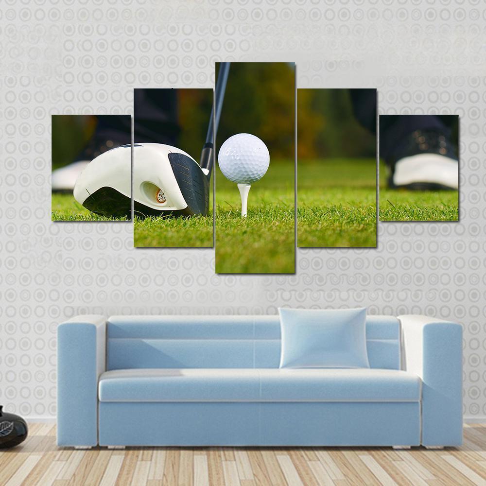 Golf Player Ready To Hit Canvas Wall Art-3 Horizontal-Gallery Wrap-37" x 24"-Tiaracle