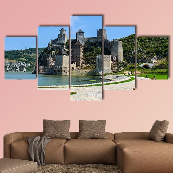 Golubac Fortress Serbia Canvas Wall Art-5 Star-Gallery Wrap-62" x 32"-Tiaracle