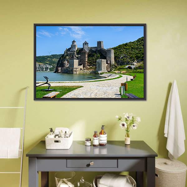 Golubac Fortress Serbia Canvas Wall Art-1 Piece-Floating Frame-24" x 16"-Tiaracle