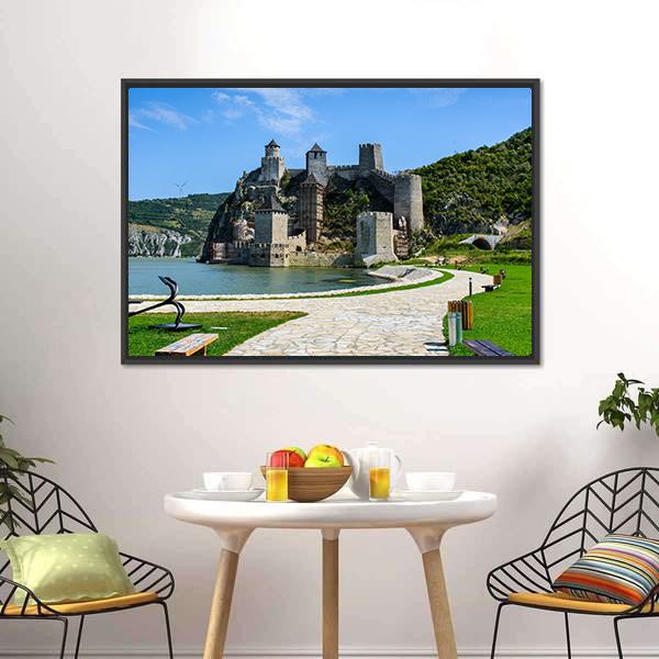 Golubac Fortress Serbia Canvas Wall Art-3 Horizontal-Gallery Wrap-25" x 16"-Tiaracle
