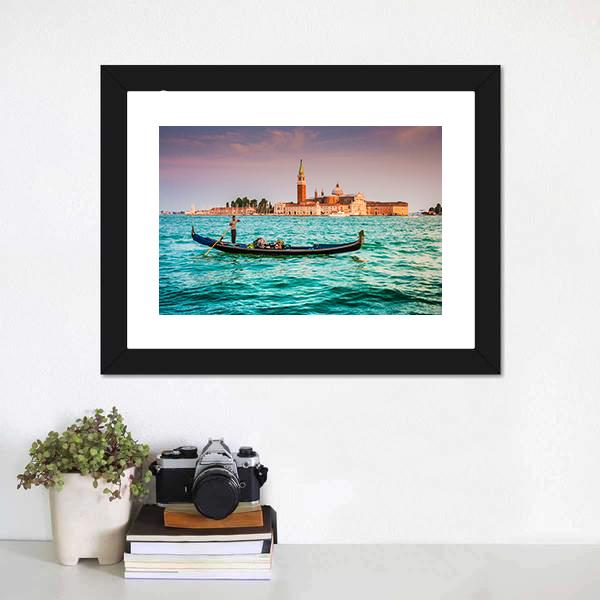 Gondola On Canal Grande Canvas Wall Art-1 Piece-Framed Print-30" x 20"-Tiaracle
