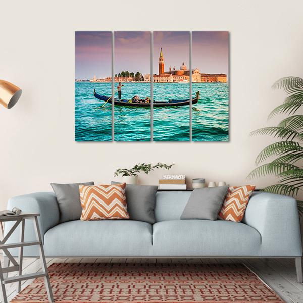 Gondola On Canal Grande Canvas Wall Art-4 Horizontal-Gallery Wrap-34" x 24"-Tiaracle