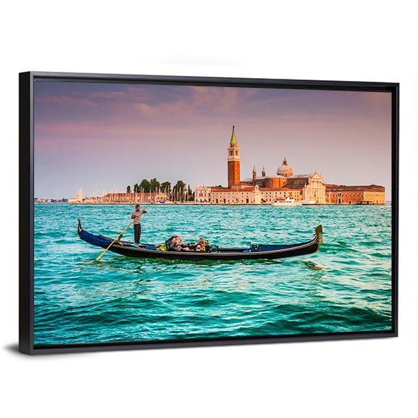 Gondola On Canal Grande Canvas Wall Art-3 Horizontal-Gallery Wrap-25" x 16"-Tiaracle