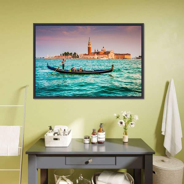 Gondola On Canal Grande Canvas Wall Art-1 Piece-Floating Frame-24" x 16"-Tiaracle