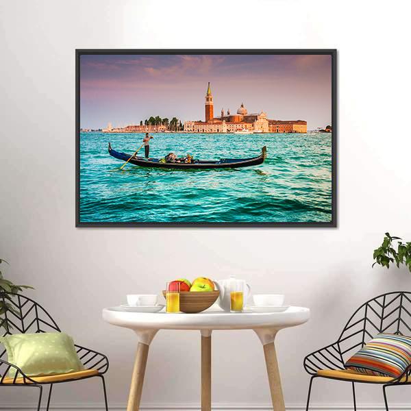 Gondola On Canal Grande Canvas Wall Art-3 Horizontal-Gallery Wrap-25" x 16"-Tiaracle