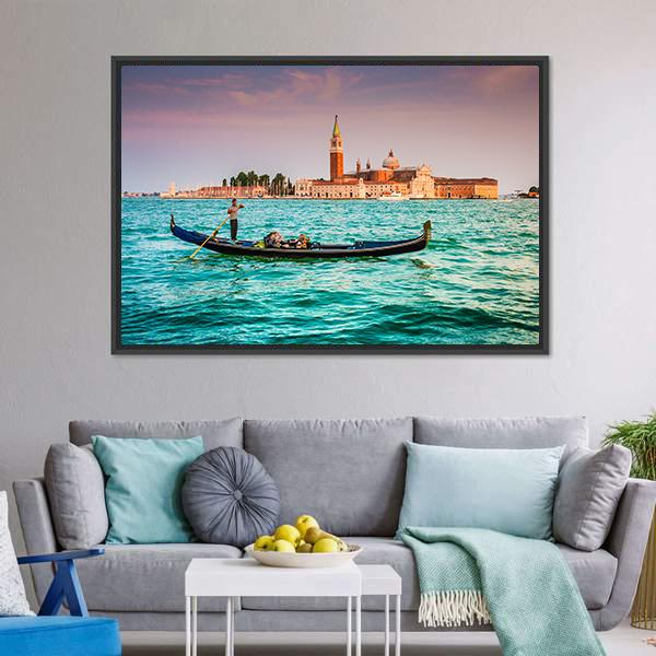 Gondola On Canal Grande Canvas Wall Art-3 Horizontal-Gallery Wrap-25" x 16"-Tiaracle