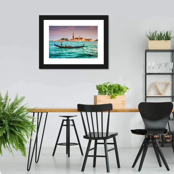 Gondola On Canal Grande Canvas Wall Art-3 Horizontal-Gallery Wrap-25" x 16"-Tiaracle