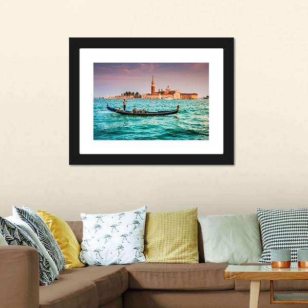 Gondola On Canal Grande Canvas Wall Art-3 Horizontal-Gallery Wrap-25" x 16"-Tiaracle