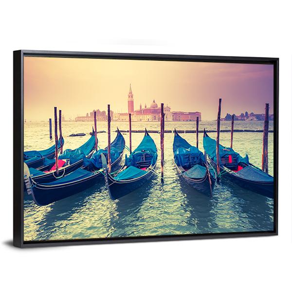 Gondolas At Sunset Canvas Wall Art-3 Horizontal-Gallery Wrap-25" x 16"-Tiaracle