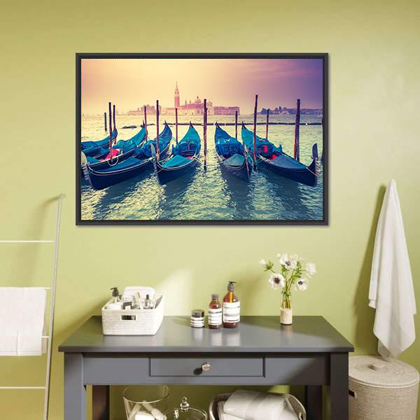 Gondolas At Sunset Canvas Wall Art-1 Piece-Floating Frame-24" x 16"-Tiaracle