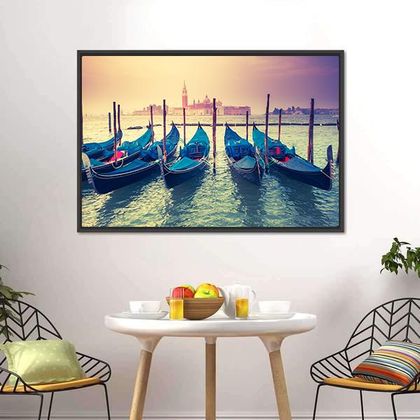 Gondolas At Sunset Canvas Wall Art-3 Horizontal-Gallery Wrap-25" x 16"-Tiaracle