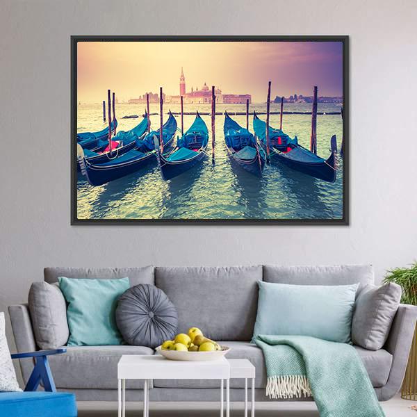 Gondolas At Sunset Canvas Wall Art-3 Horizontal-Gallery Wrap-25" x 16"-Tiaracle