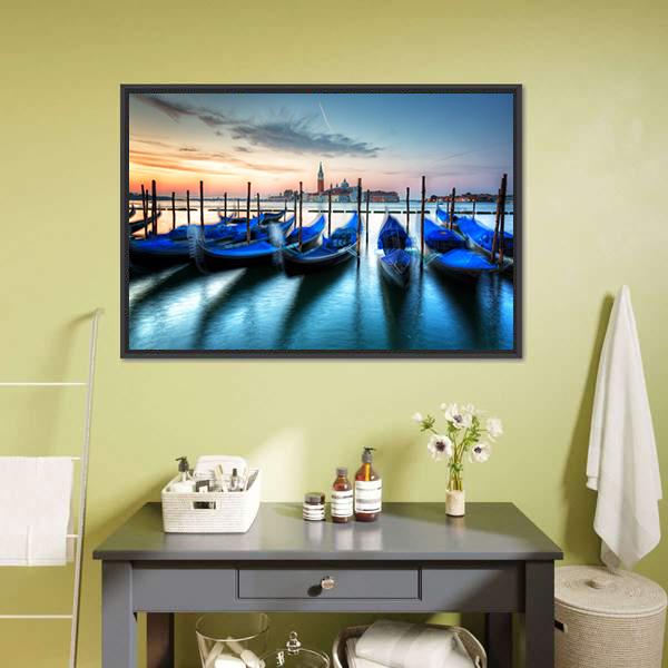 Gondolas In Grand Canal Canvas Wall Art-1 Piece-Floating Frame-24" x 16"-Tiaracle