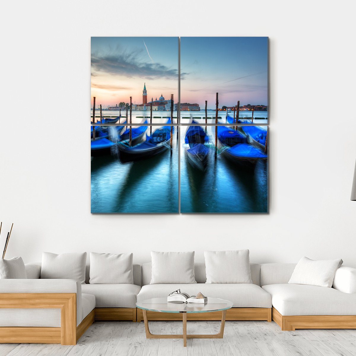 Gondolas In Grand Canal Canvas Wall Art-4 Square-Gallery Wrap-17" x 17"-Tiaracle