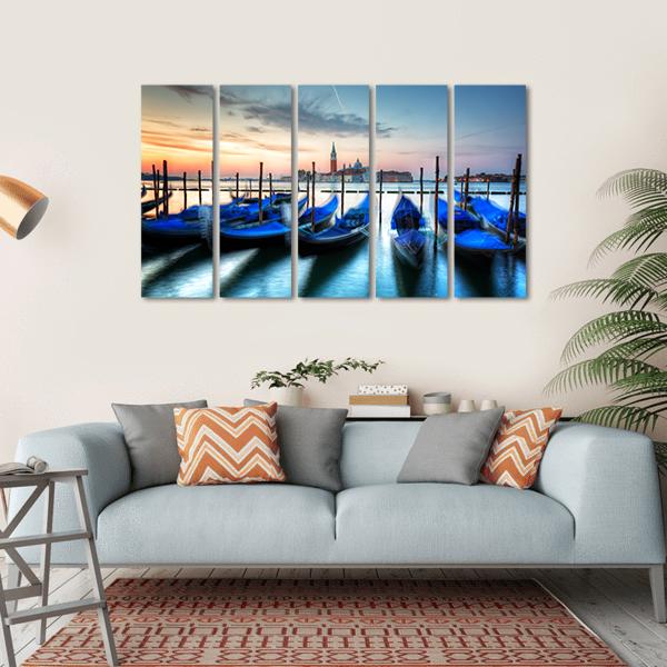 Gondolas In Grand Canal Canvas Wall Art-5 Horizontal-Gallery Wrap-22" x 12"-Tiaracle