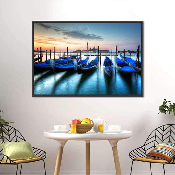 Gondolas In Grand Canal Canvas Wall Art-5 Horizontal-Gallery Wrap-22" x 12"-Tiaracle
