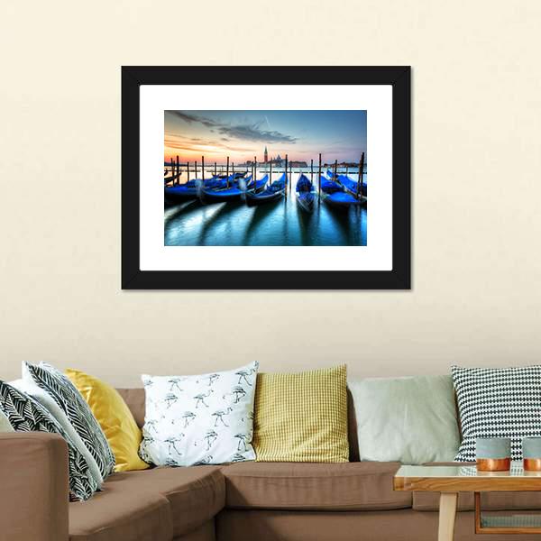 Gondolas In Grand Canal Canvas Wall Art-3 Horizontal-Gallery Wrap-25" x 16"-Tiaracle