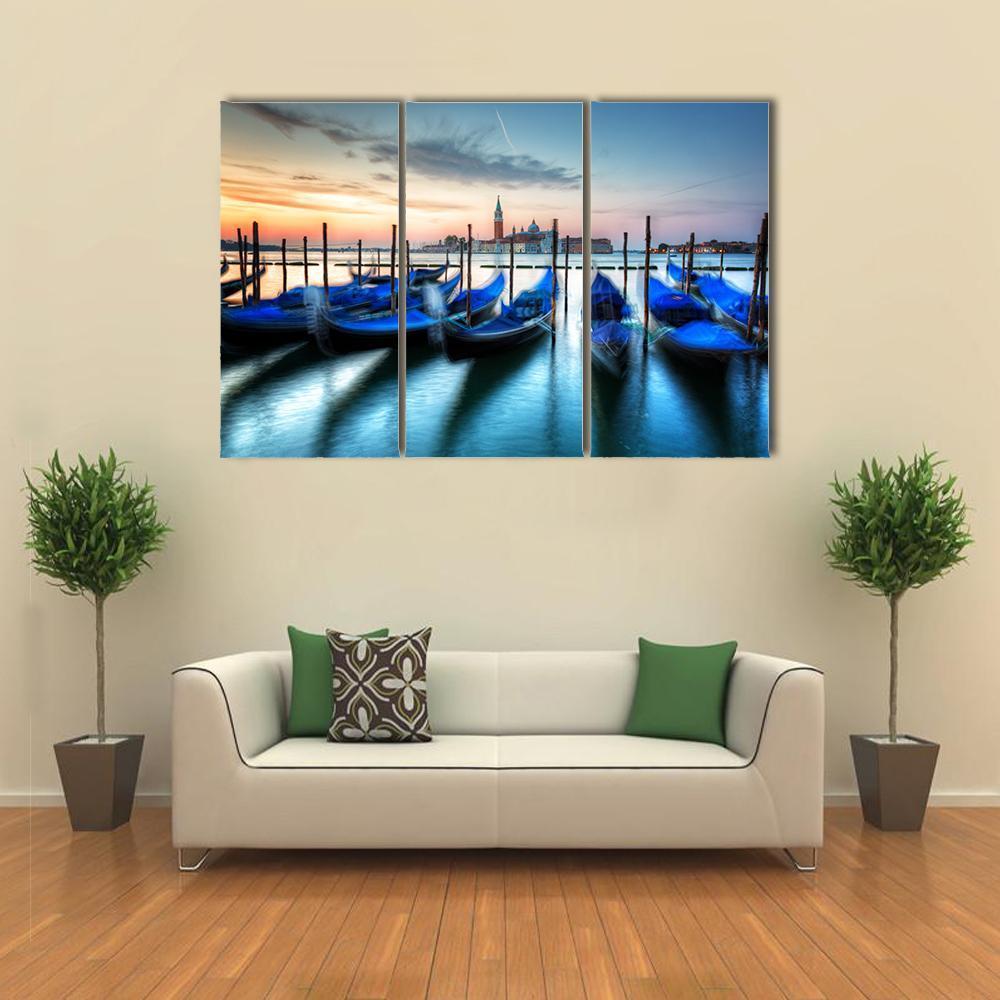 Gondolas In Grand Canal Canvas Wall Art-3 Horizontal-Gallery Wrap-37" x 24"-Tiaracle