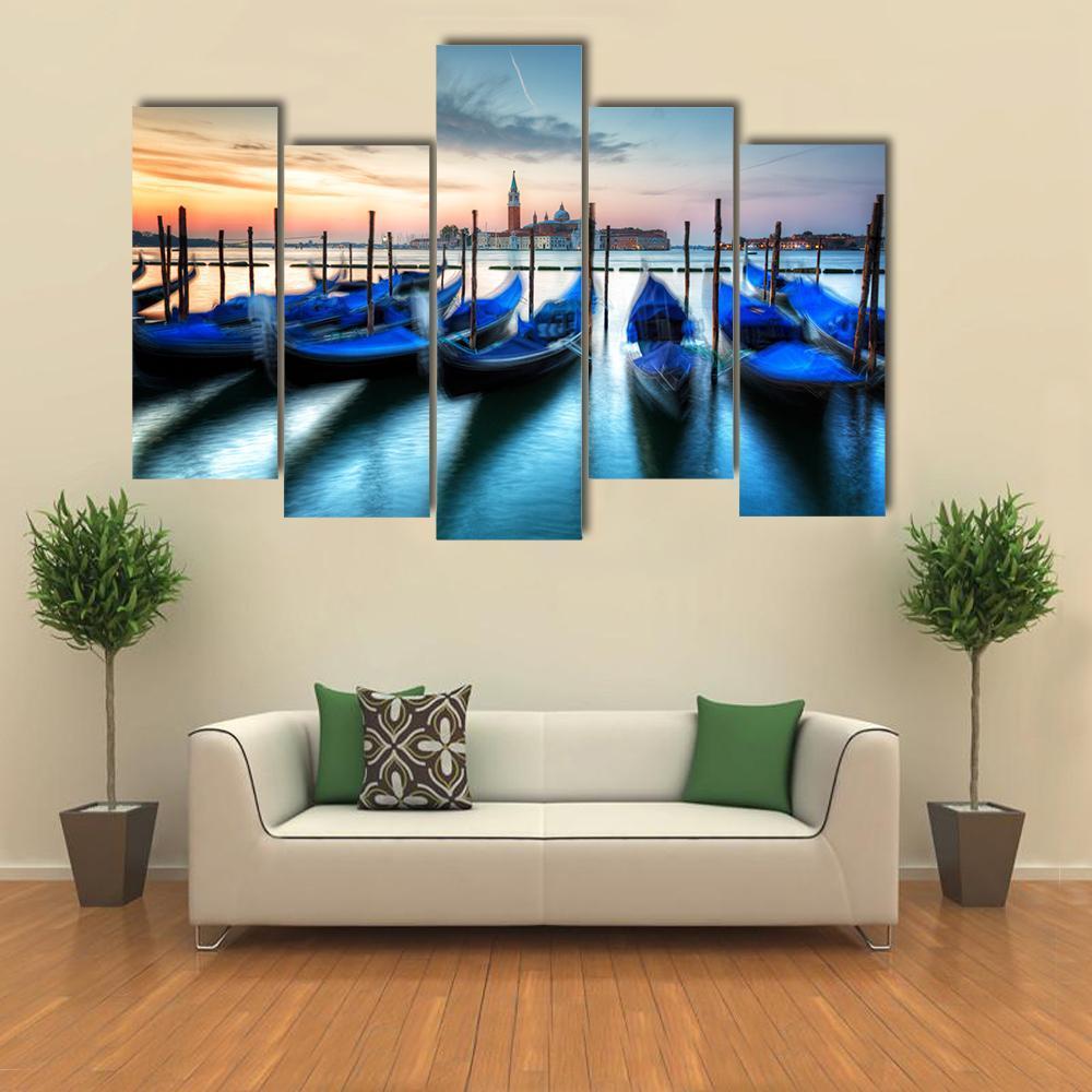 Gondolas In Grand Canal Canvas Wall Art-5 Pop-Gallery Wrap-47" x 32"-Tiaracle