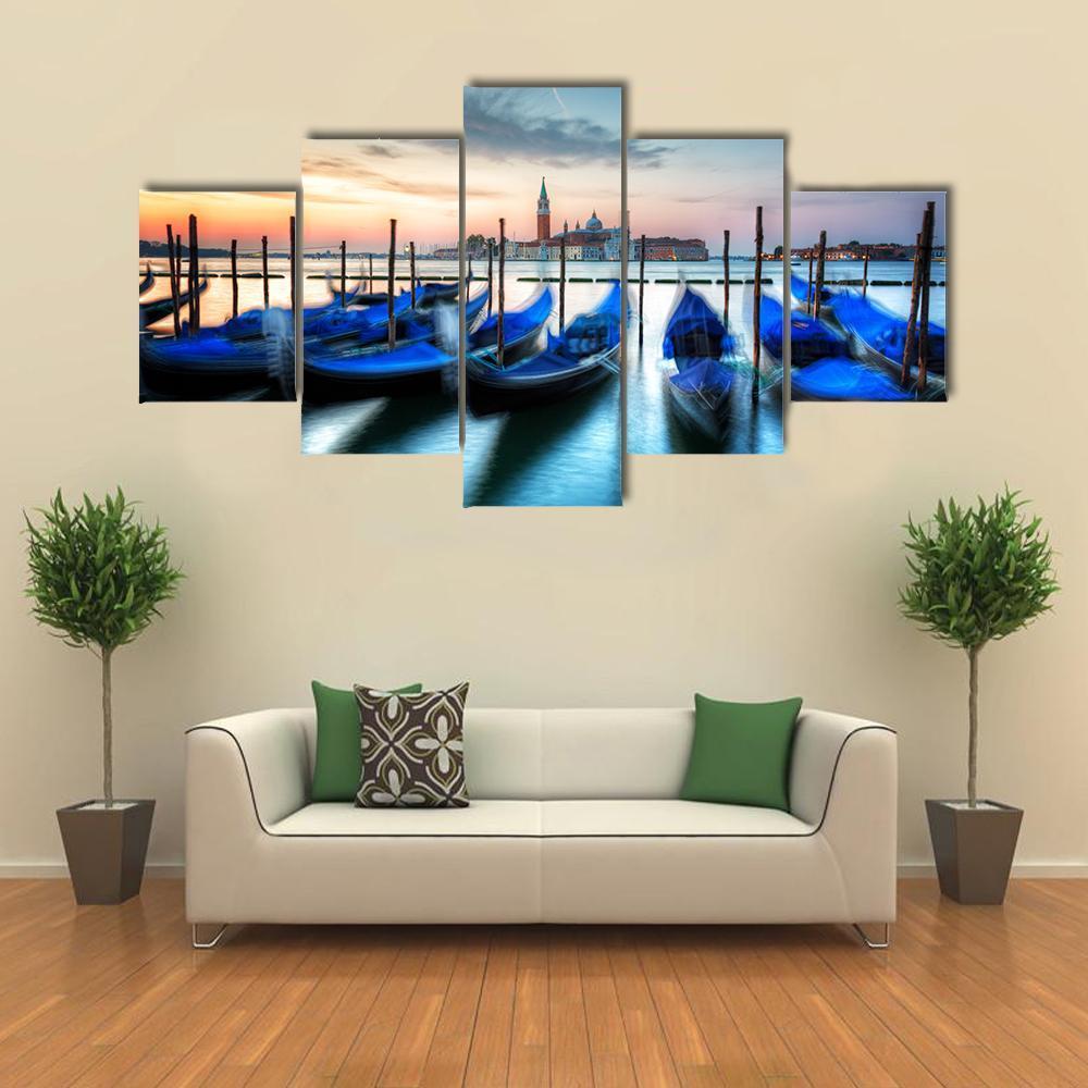 Gondolas In Grand Canal Canvas Wall Art-5 Star-Gallery Wrap-62" x 32"-Tiaracle