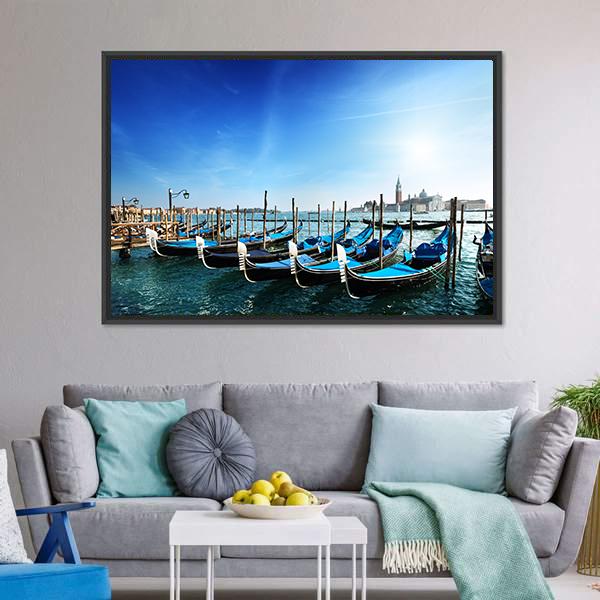 Gondolas On Grand Canal Canvas Wall Art-5 Horizontal-Gallery Wrap-22" x 12"-Tiaracle