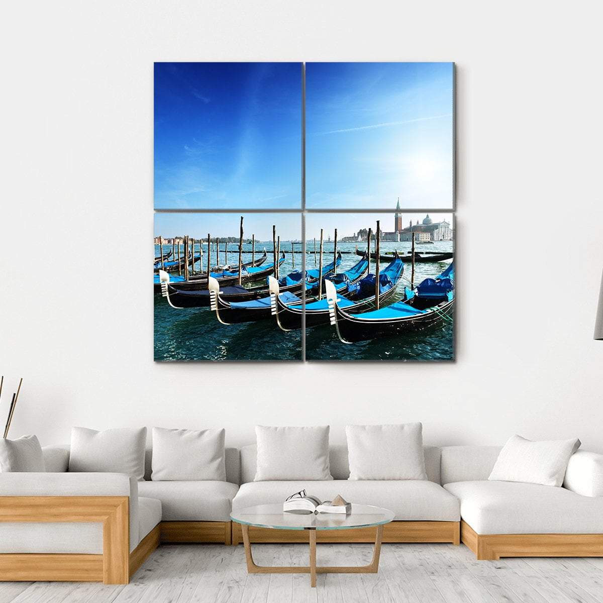 Gondolas On Grand Canal Canvas Wall Art-4 Square-Gallery Wrap-17" x 17"-Tiaracle