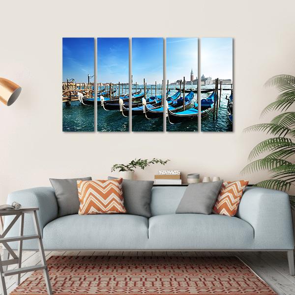 Gondolas On Grand Canal Canvas Wall Art-5 Horizontal-Gallery Wrap-22" x 12"-Tiaracle