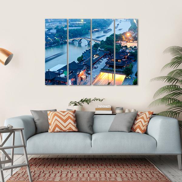 Gongchen Bridge At Dusk Canvas Wall Art-4 Horizontal-Gallery Wrap-34" x 24"-Tiaracle