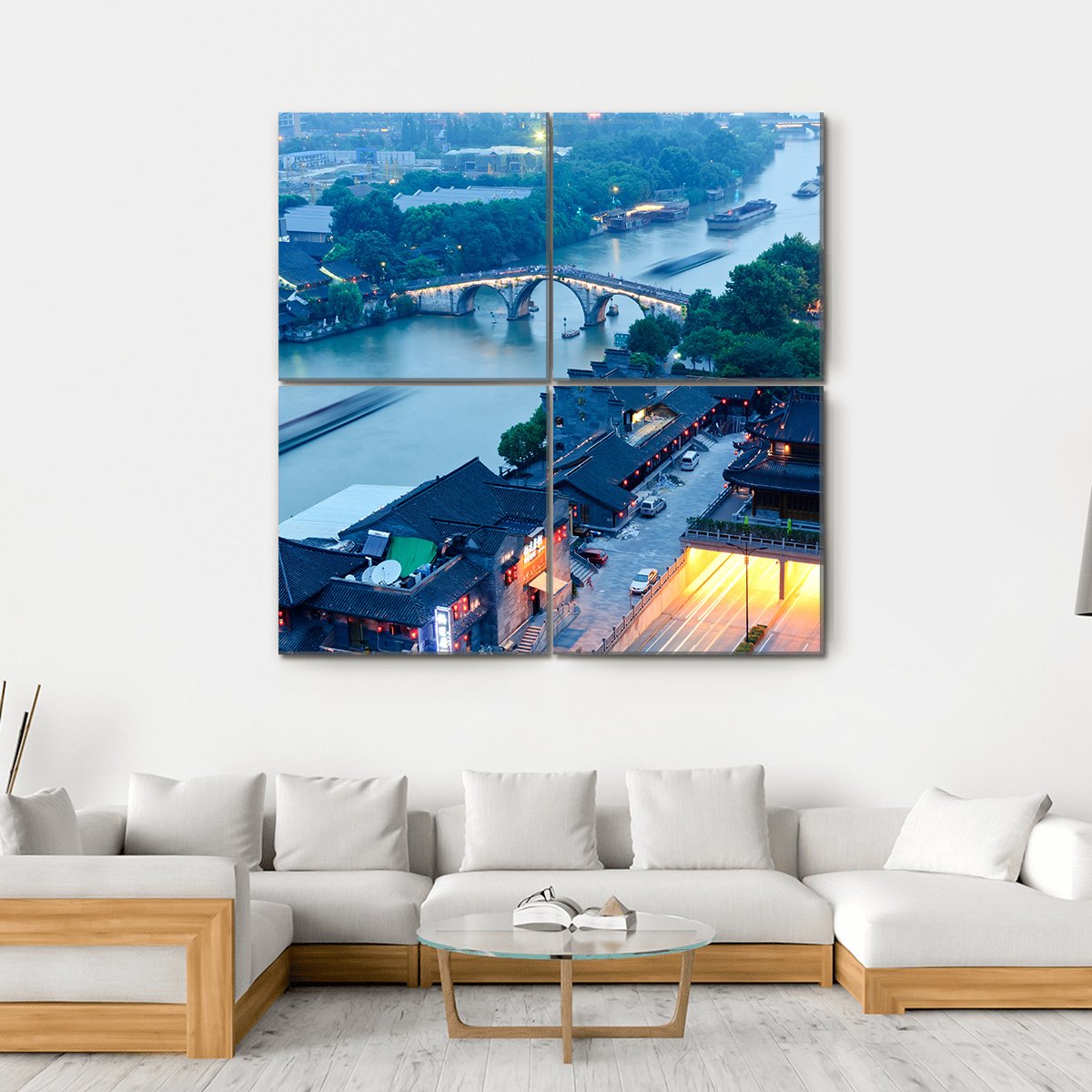 Gongchen Bridge At Dusk Canvas Wall Art-4 Square-Gallery Wrap-17" x 17"-Tiaracle